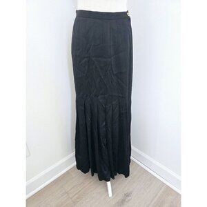 Chanel Vintage Silk Satin Black Pleated High Rise Waisted France Maxi Skirt 40 M